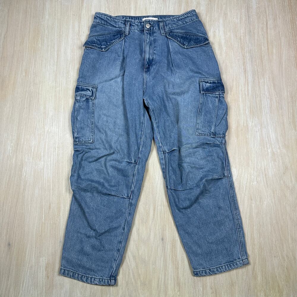 Lucky Brand Liquid Denim Cargo Palazzo Wide Leg High Rise Casual Relaxed Jeans 8